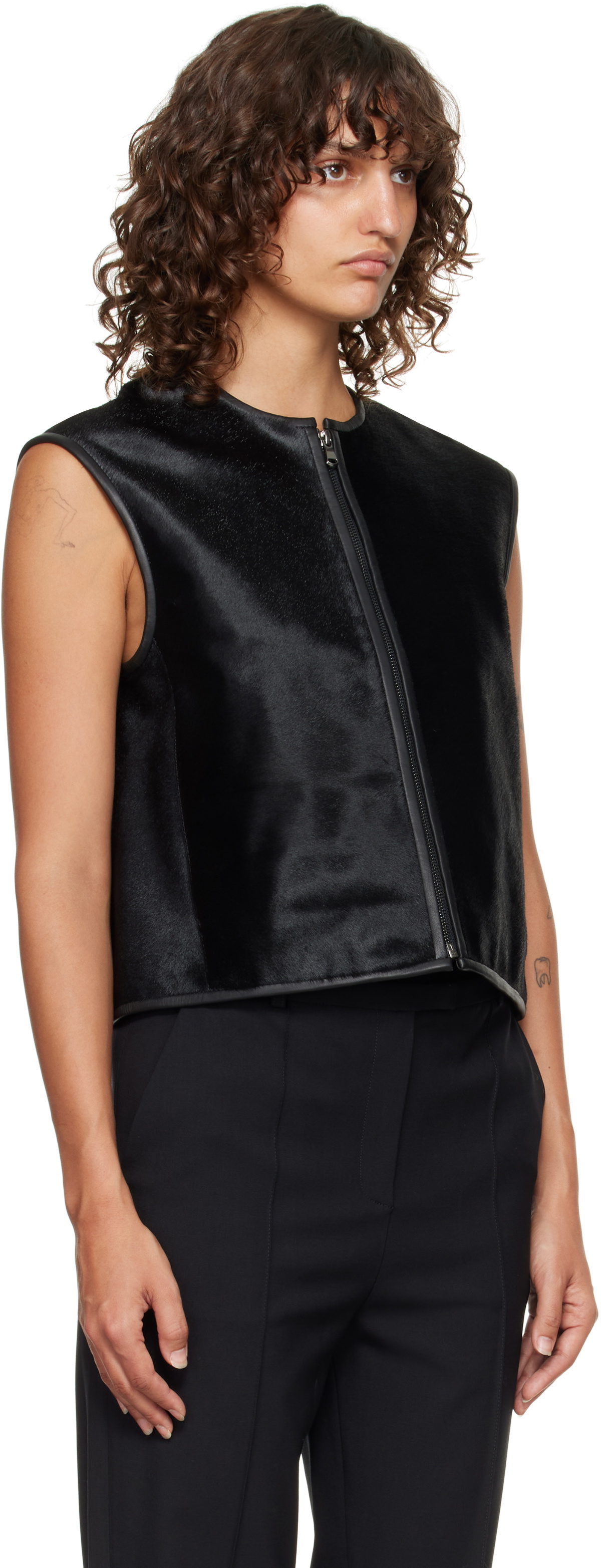 Loulou de Saison Black Ampas Pony-Effect Leather Vest
