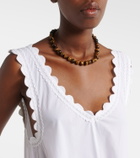 Juliet Dunn Embroidered scalloped cotton poplin midi dress
