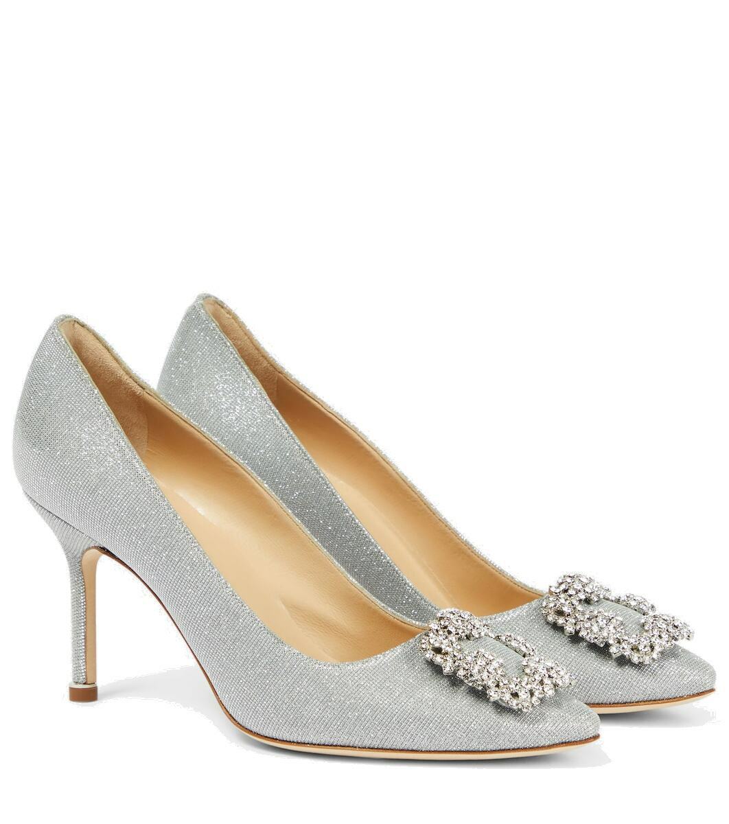 MANOLO BLAHNIK Hangisi leather Glitter Flats pumps Silver 36 2/1