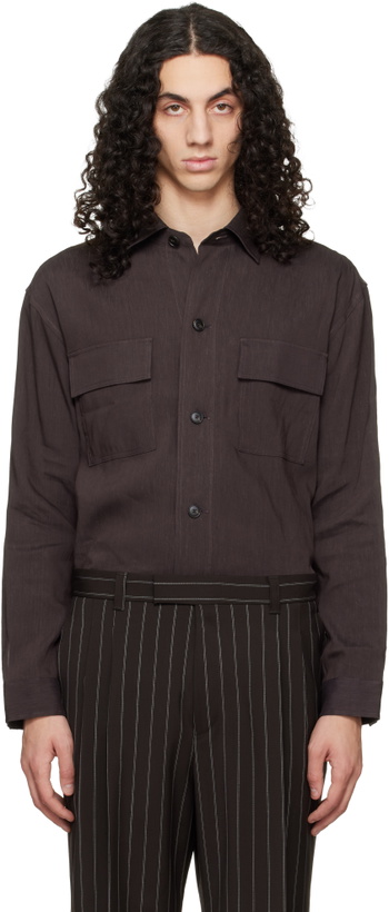 Photo: BOSS Brown Flap Pocket Linen Shirt