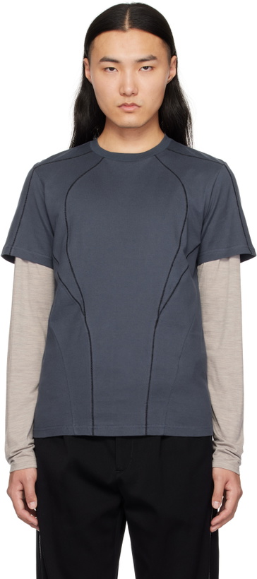 Photo: HYEIN SEO Blue Serger Stitch T-shirt