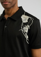 Alexander Mcqueen Flower Harness Embroidered Cotton Polo-shirt Black