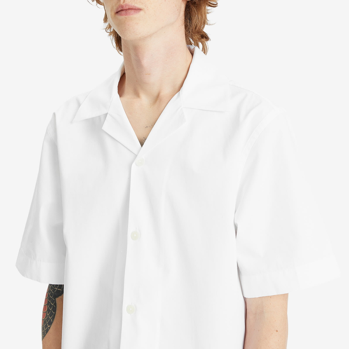 Róhe Men's Camp Collar Short Sleeve Shirt in Optic White