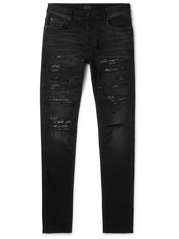 Photo: AMIRI - Skinny-Fit Distressed Stretch-Denim Jeans - Black - UK/US 32