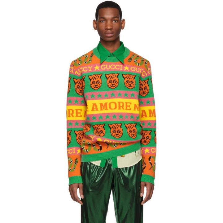Photo: Gucci Orange and Green Wool Jacquard Symbols Sweater
