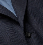 Canali - Herringbone Wool and Cashmere-Blend Overcoat - Blue