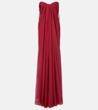 McQueen Draped silk chiffon bustier gown