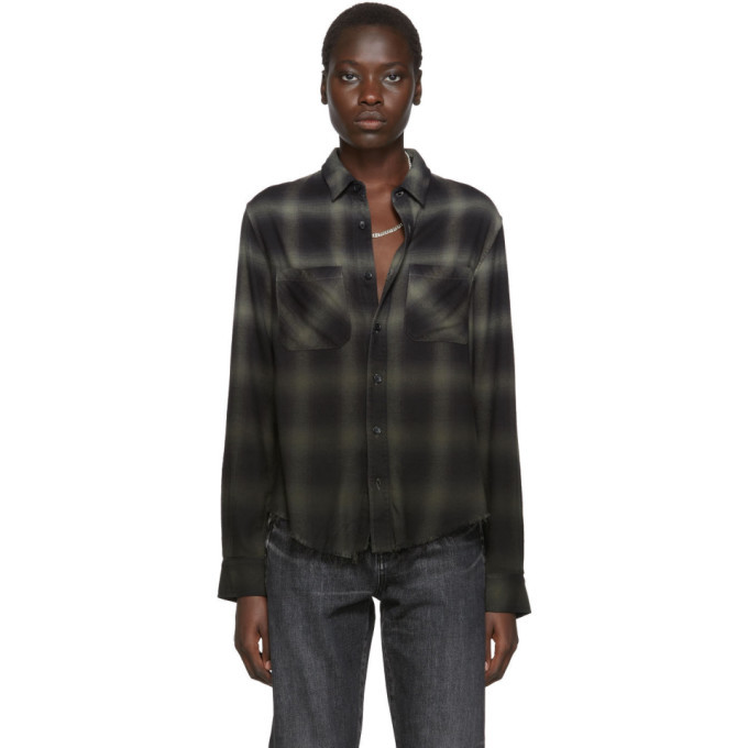 Amiri Green and Black Plaid Ombre Shirt Amiri