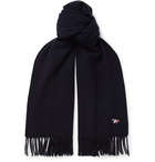 Maison Kitsuné - Logo-Appliquéd Fringed Virgin Wool Scarf - Blue