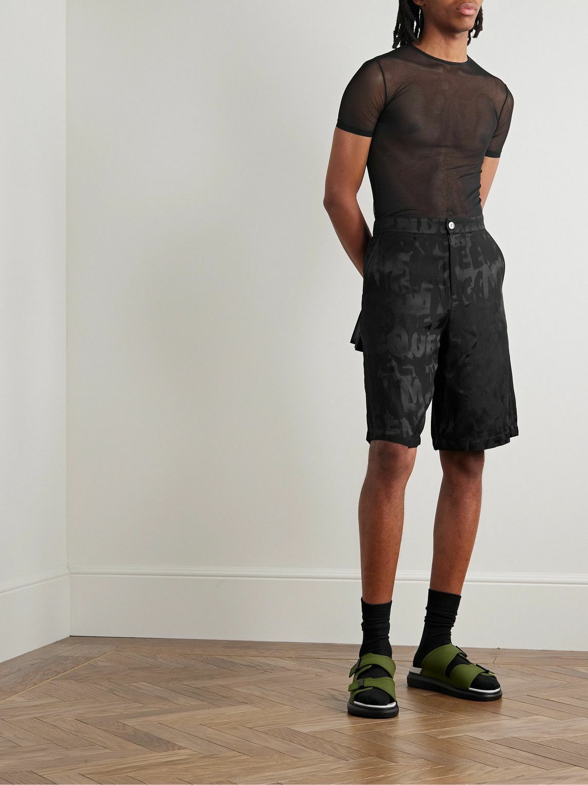 Alexander McQueen - Straight-Leg Logo-Jacquard Satin Shorts