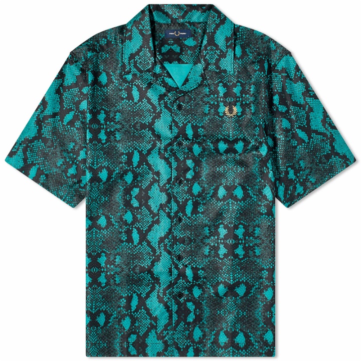 Photo: Fred Perry Men's Snake Print Vacation Shirt in Deep Mint