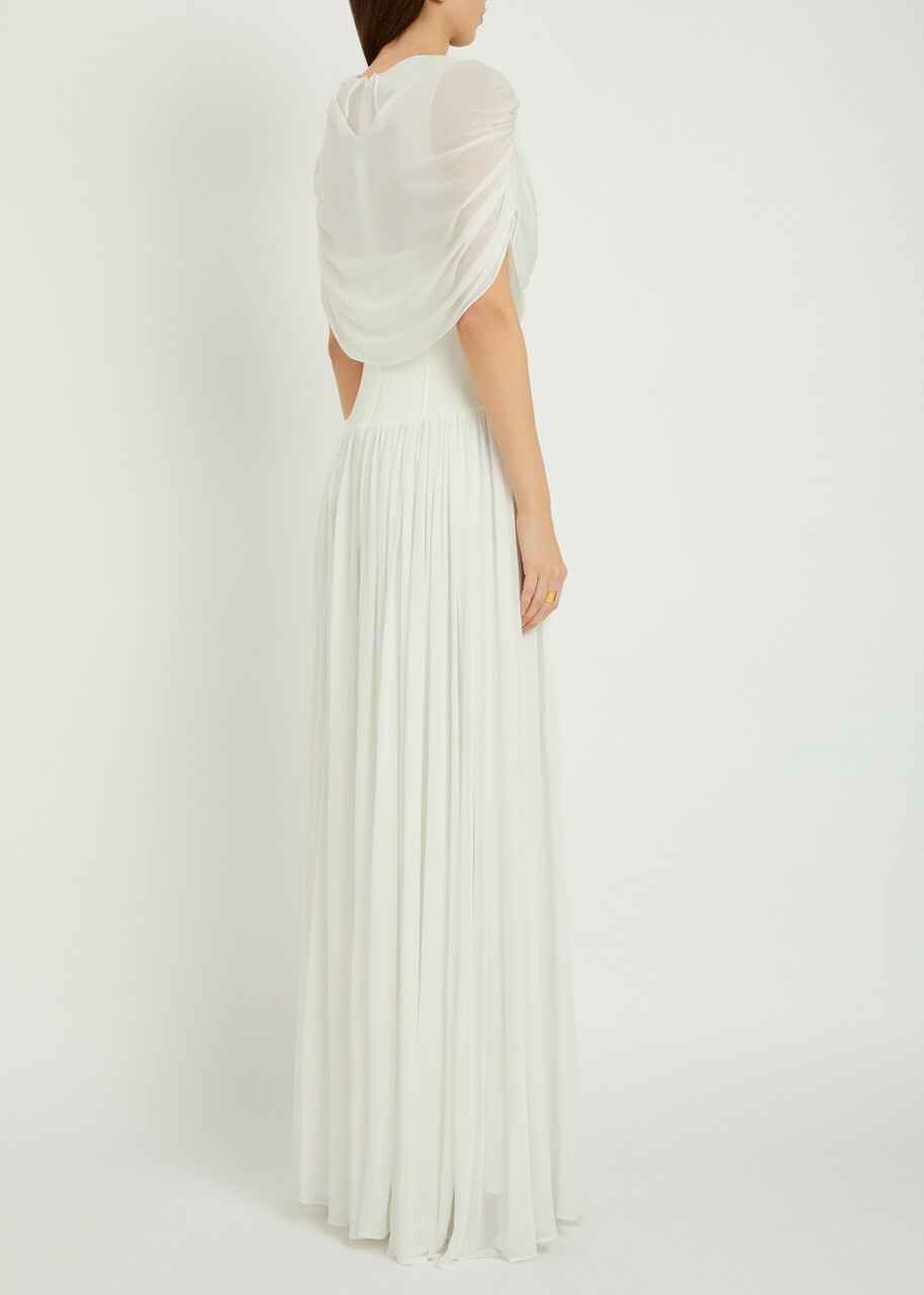 Simkhai Nancie Draped Cape-effect Jersey Maxi Dress Ivory