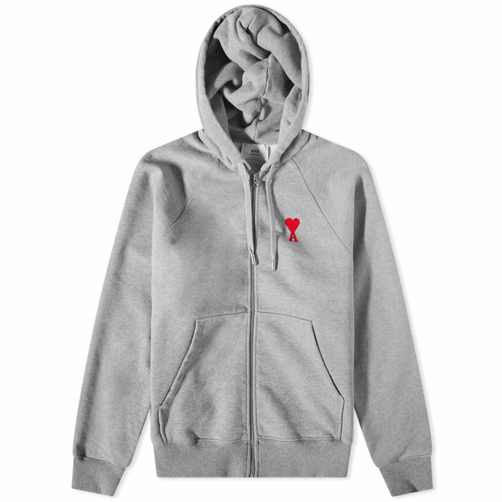 Photo: AMI Men's Heavy Fleece Small A Heart Zip Hoody in Heather Grey