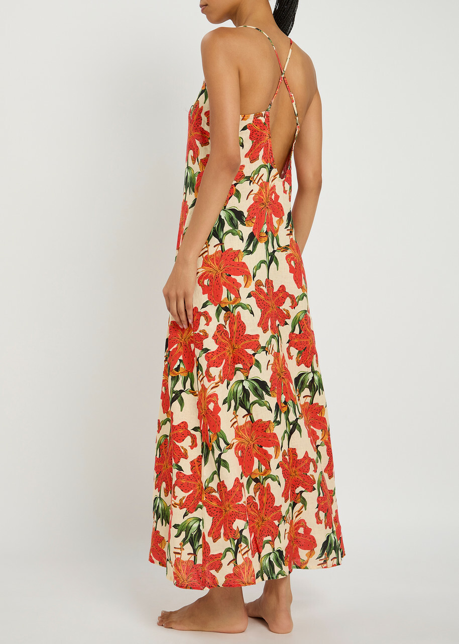 Desmond & Dempsey Floral-printed Linen Night Dress Orange
