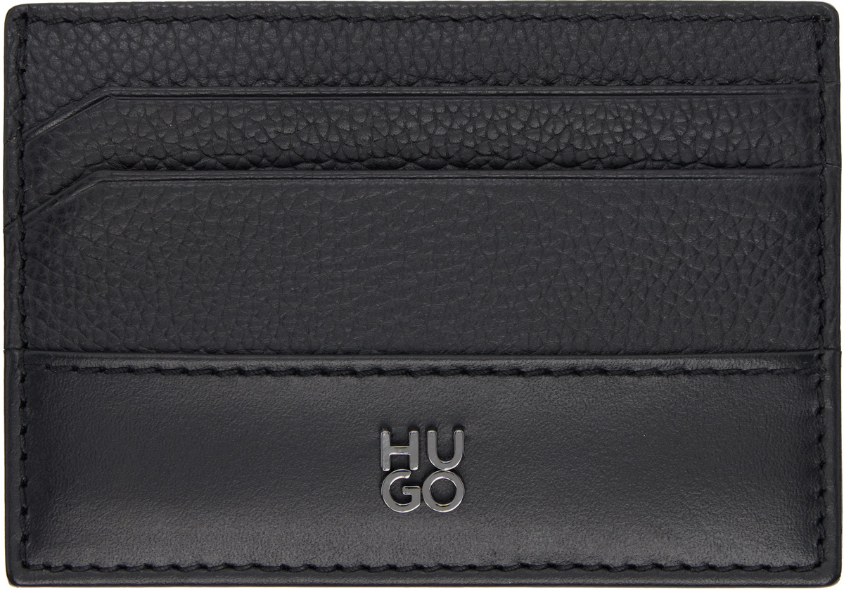 Hugo Black Stacked-Logo Trim Card Holder