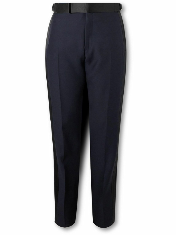 Photo: TOM FORD - Straight-Leg Wool and Silk-Blend Tuxedo Trousers - Blue