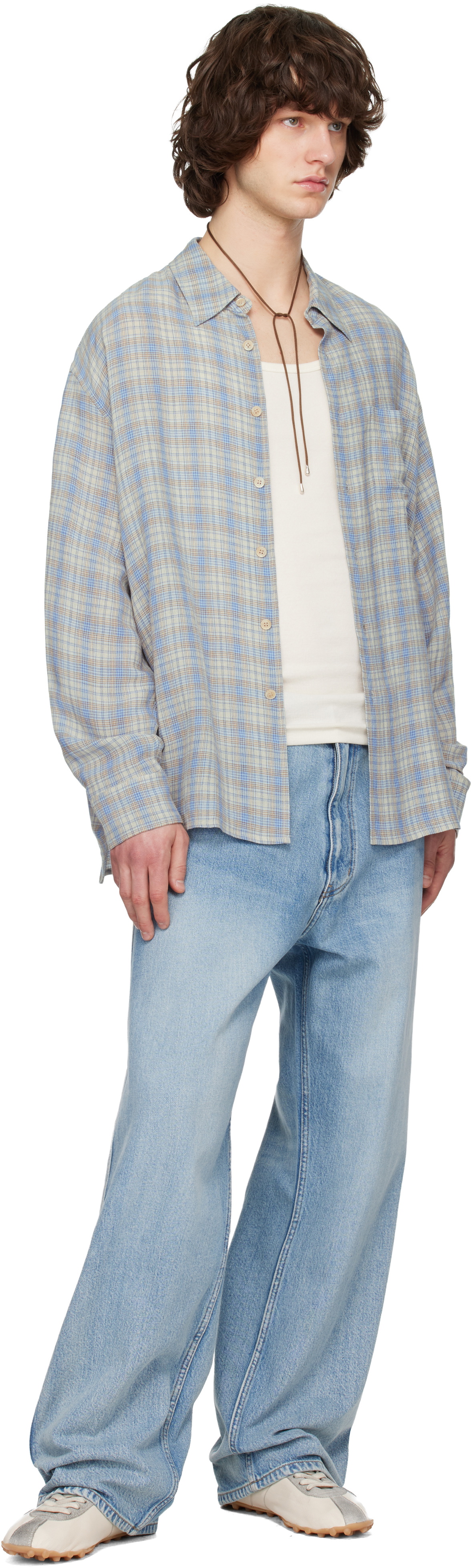 Solid Homme Blue Viscose Linen Check Shirt