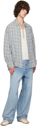 Solid Homme Blue Viscose Linen Check Shirt