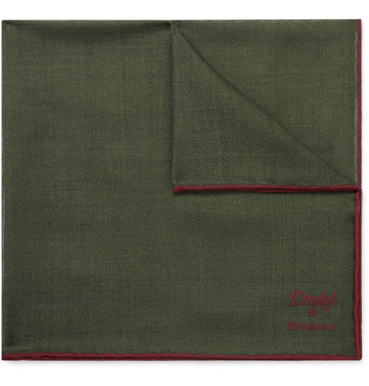 Photo: Kingsman - Drake's Wool and Silk-Blend Pocket Square - Green