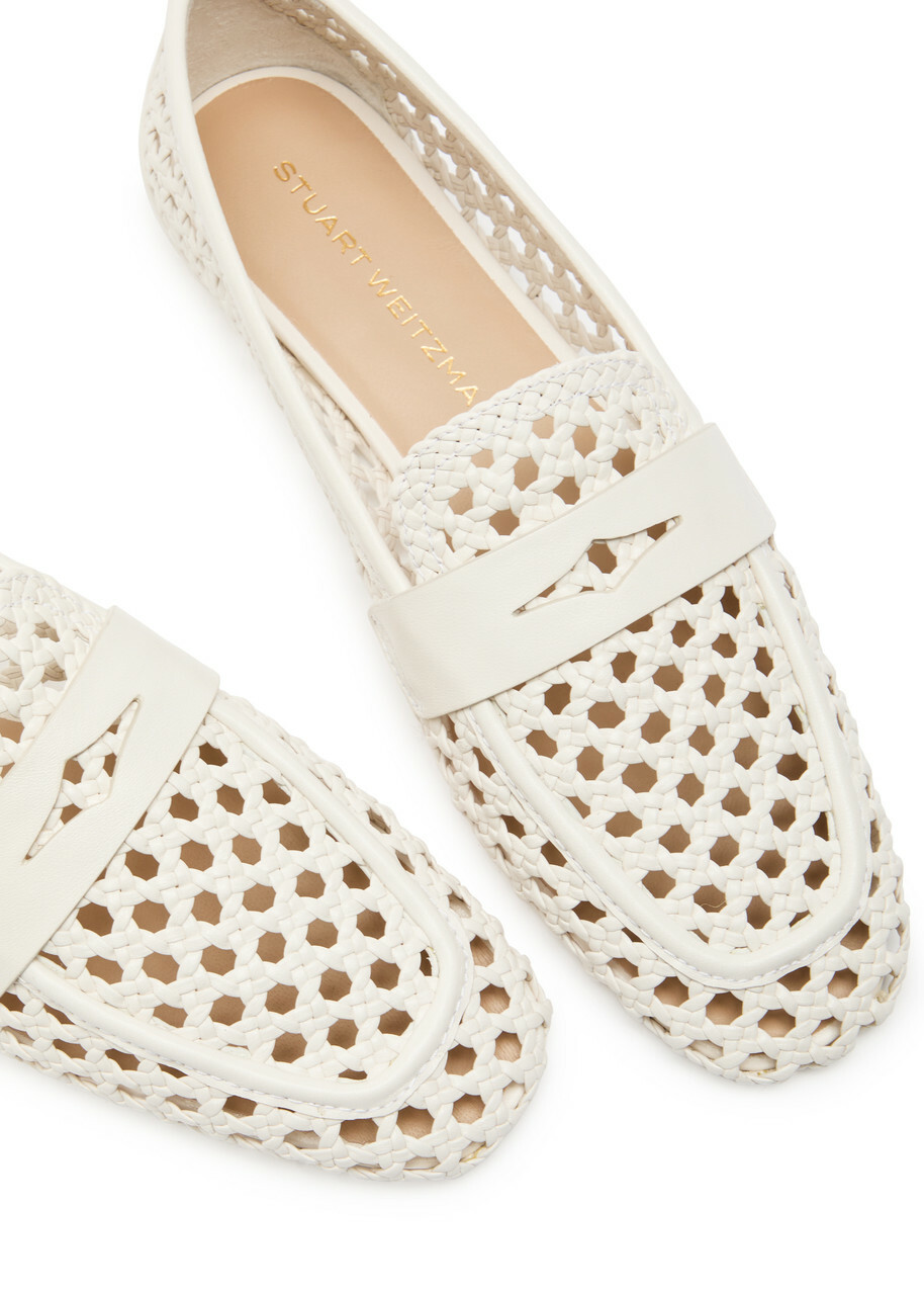 Stuart Weitzman Thea Woven Leather Loafers Tan
