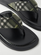 Burberry - Pavillon Leather-Trimmed Checked Jacquard Sandals - Gray