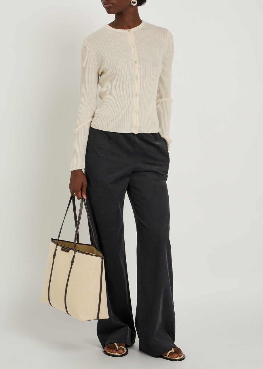 Vince Ribbed Cashmere and Silk-blend Cardigan Sand
