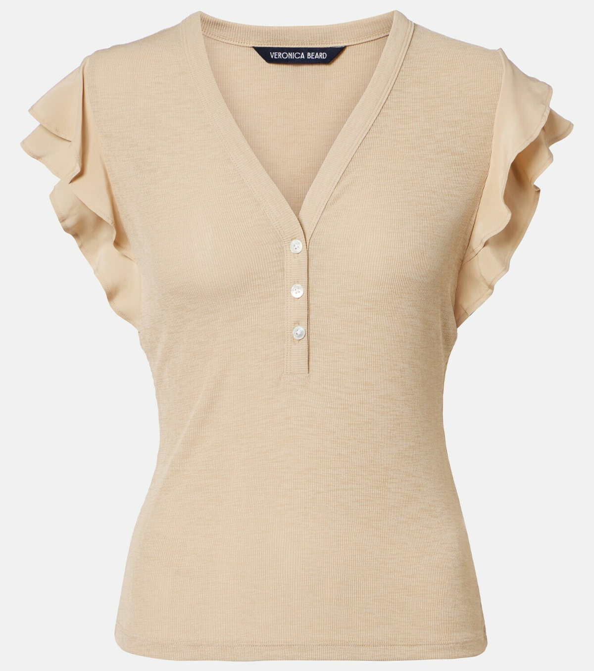 Veronica Beard Aphrodite ribbed-knit ruffled top