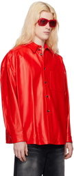 Marni Red Drop Shoulder Leather Shirt