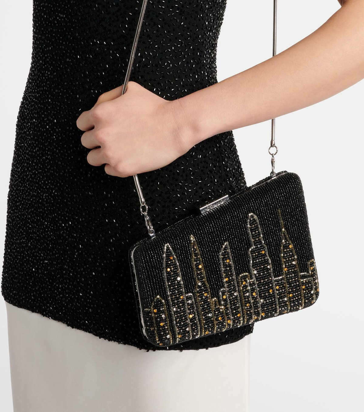 Staud Carmella NYC Skyline beaded clutch Staud