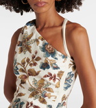 SIR Floral one-shoulder linen minidress