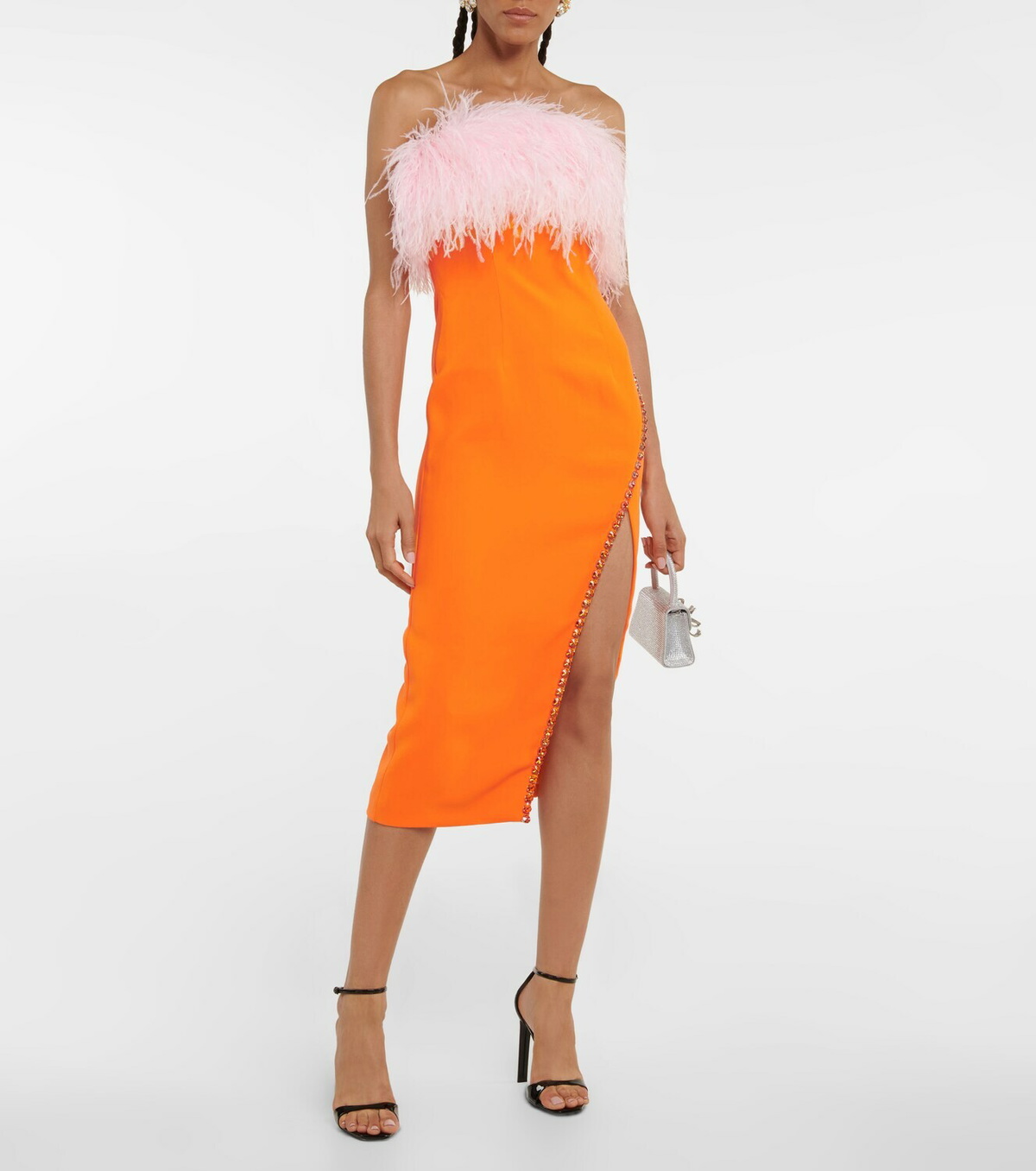 Self-Portrait Feather-trimmed crêpe midi dress Self-Portrait