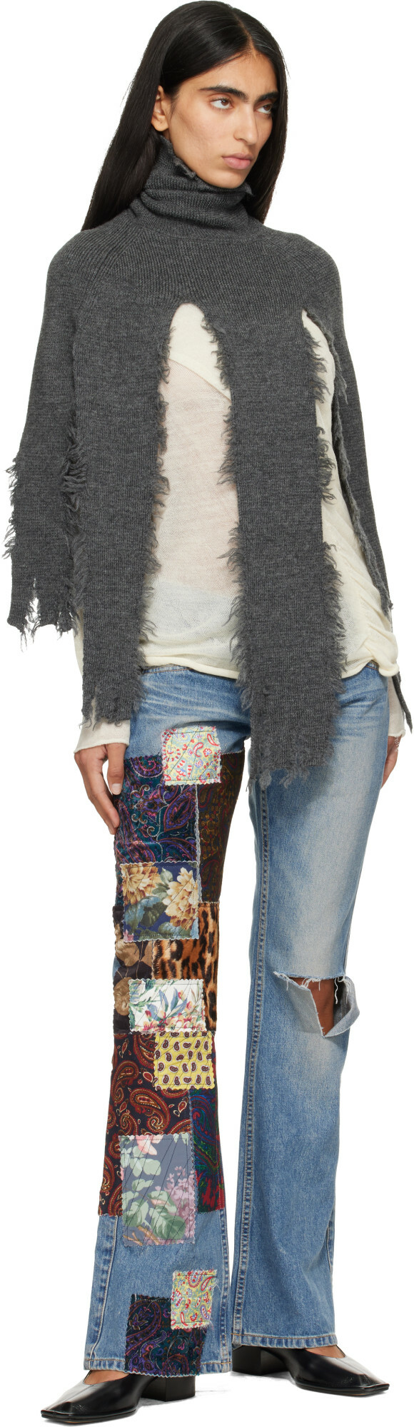 Junya Watanabe Gray Wool Turtleneck Cape