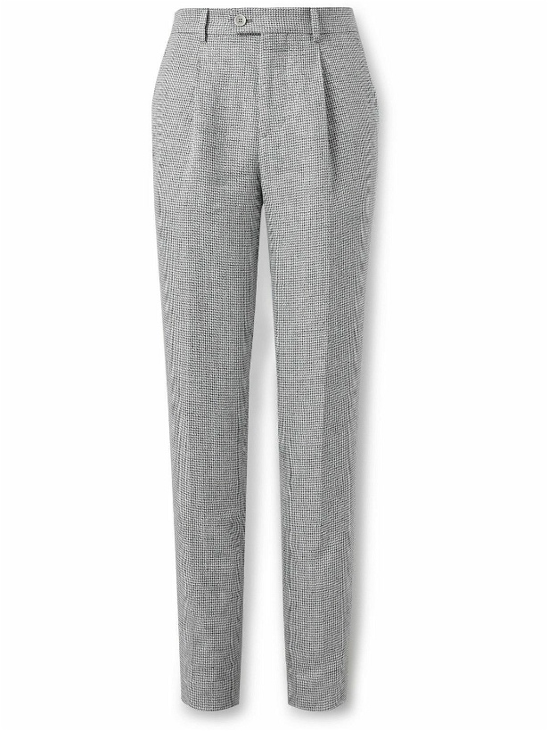 Photo: Brunello Cucinelli - Straight-Leg Pleated Puppytooth Linen Suit Trousers - Gray