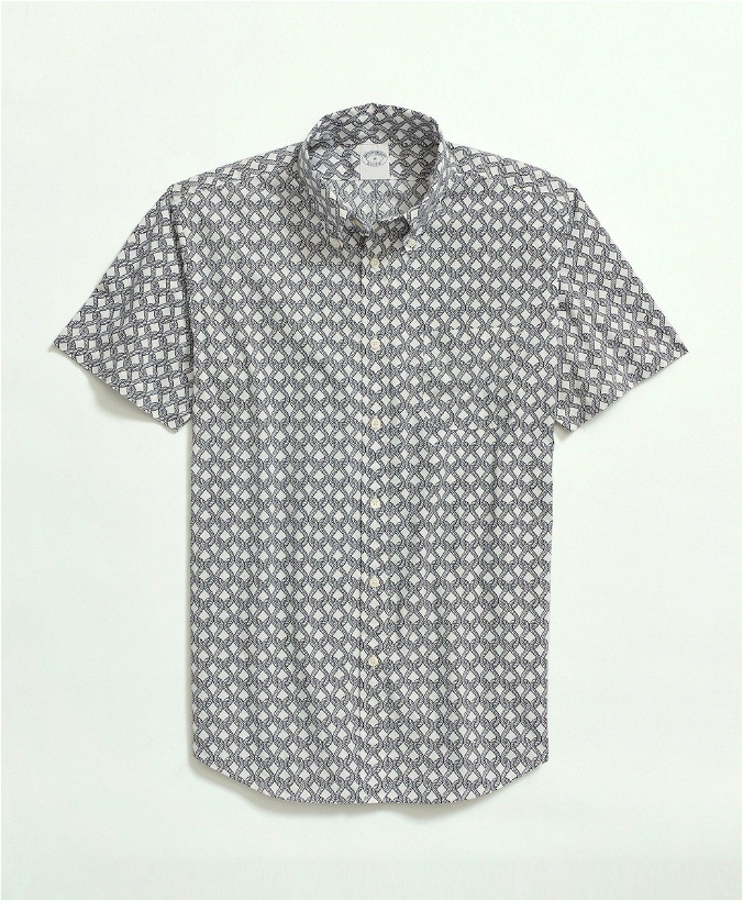 Photo: Brooks Brothers Men's Cotton Poplin Button-Down Collar, Rope Print Short-Sleeve Sport Shirt | White