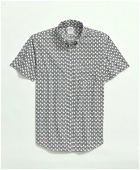Brooks Brothers Men's Cotton Poplin Button-Down Collar, Rope Print Short-Sleeve Sport Shirt | White