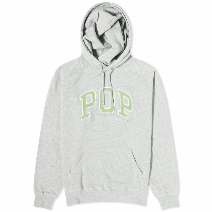 Photo: Pop Trading Company Men's Arch Logo Popover Hoodie in Light Grey Heather