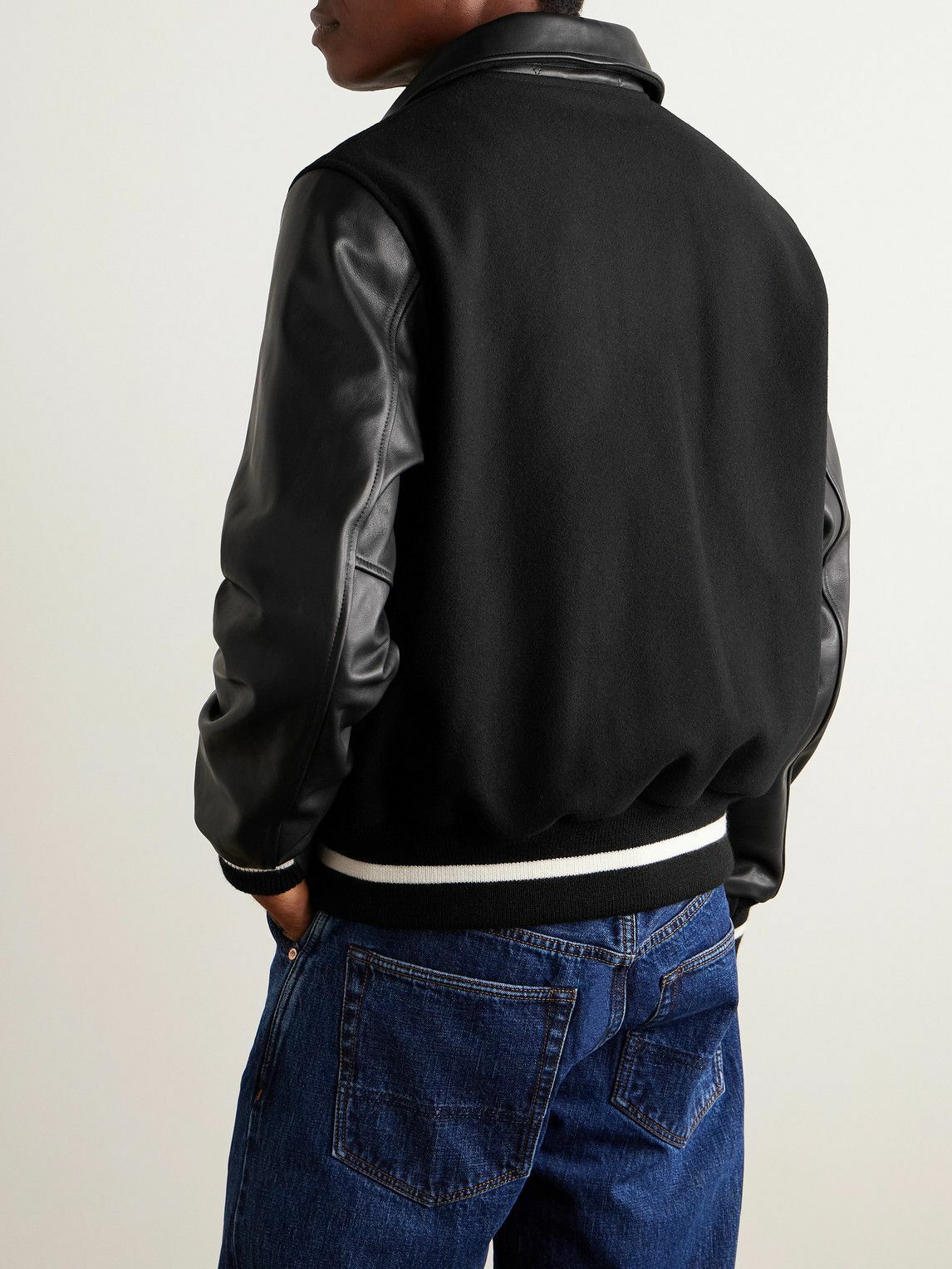 Golden Bear - Leather and Wool-Blend Felt Varsity Jacket - Black