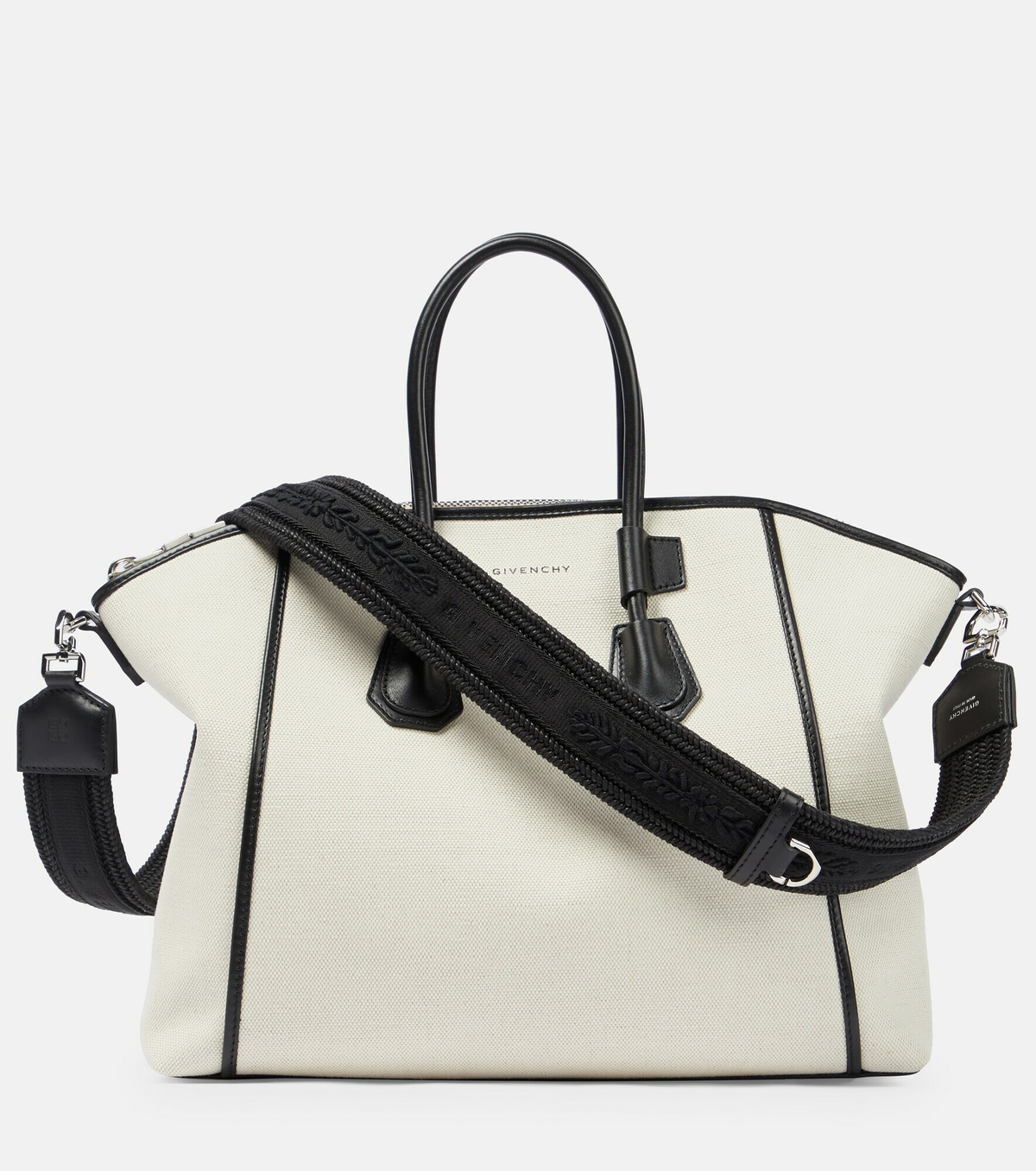 GIVENCHY Antigona mini leather-trimmed embroidered cotton-blend canvas tote