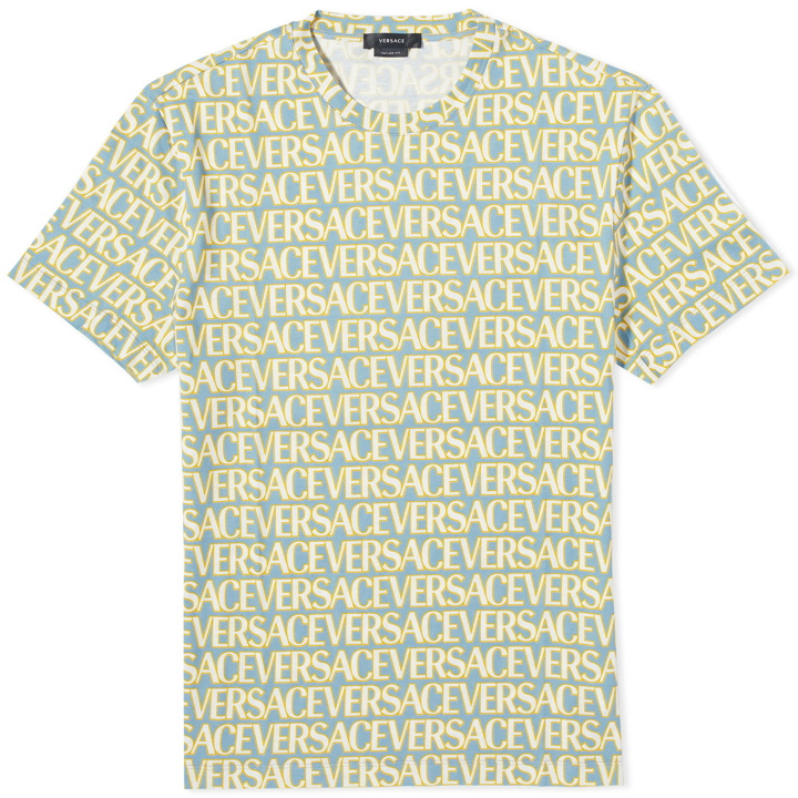 Photo: Versace Men's All Over Logo T-Shirt in Light Blue