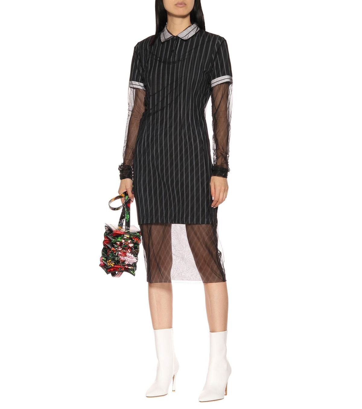 Y/Project - Striped cotton and tulle midi dress