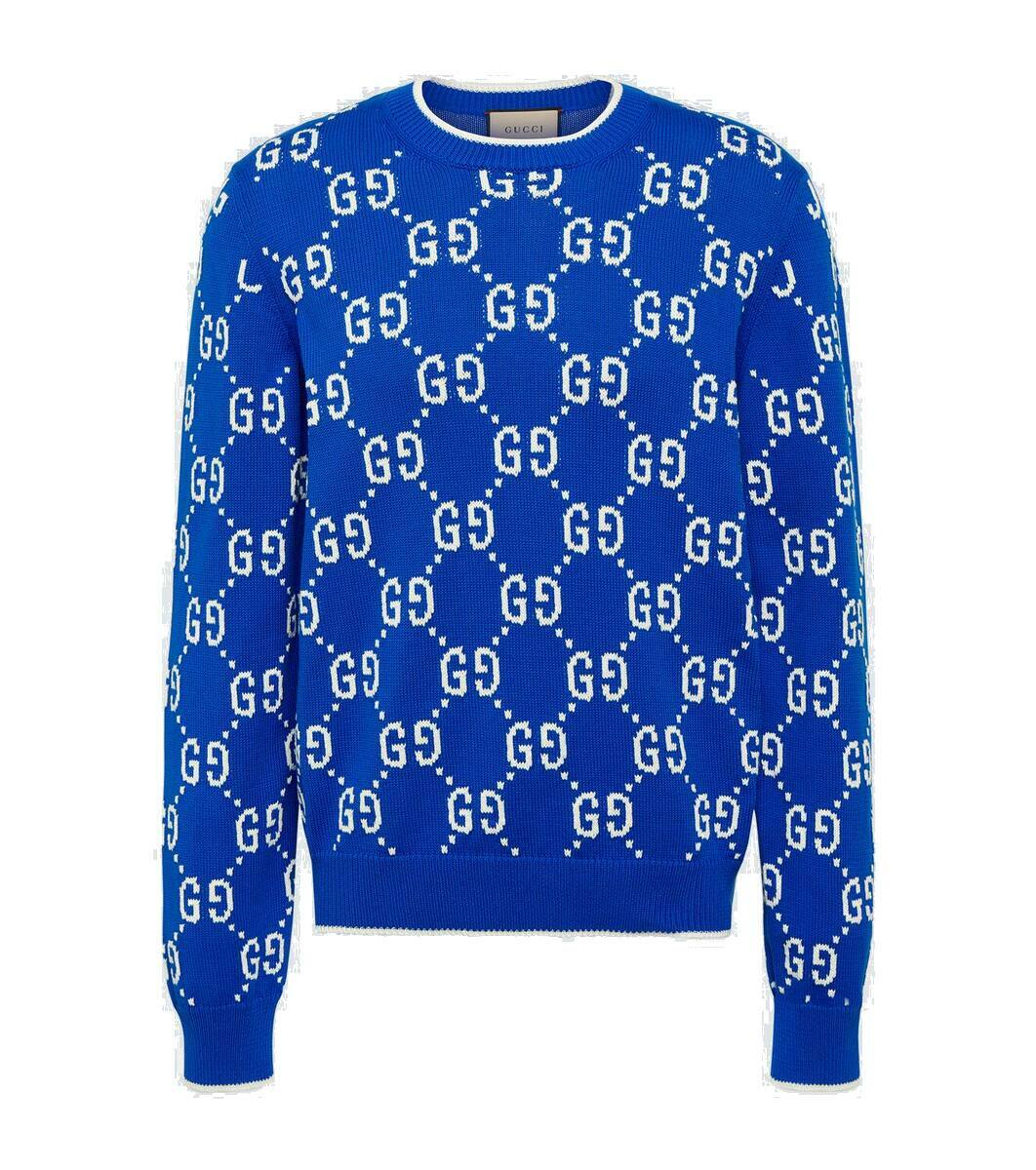 GUCCI GGロゴニットセーター 青色 Gucci GG intarsia cotton sweater Gucci