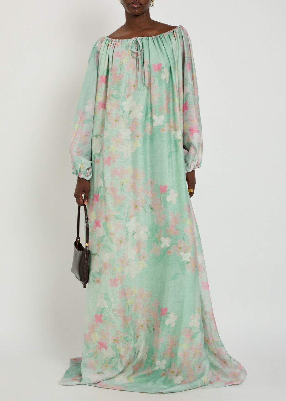 Bernadette Ally Floral-print Woven Maxi Dress Mint