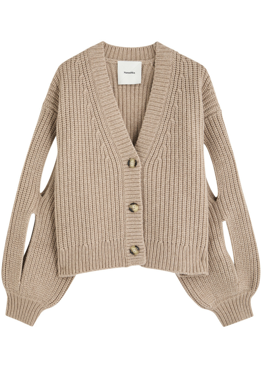 Nanushka Karolin Ribbed Wool-blend Cardigan Ecru