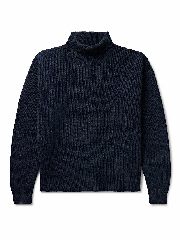 Photo: Loro Piana - Ribbed Cashmere and Mohair-Blend Rollneck Sweater - Blue