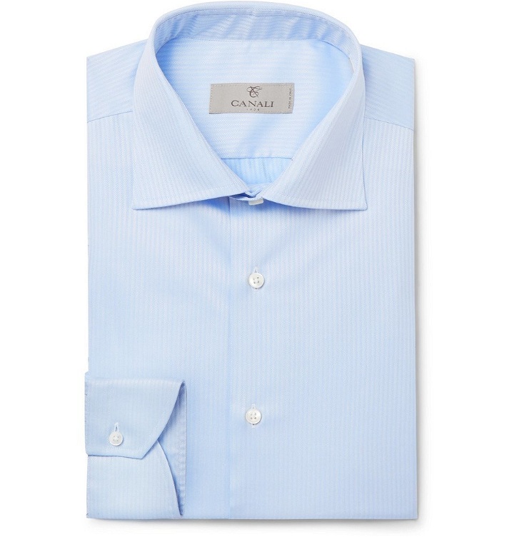 Photo: Canali - Light-Blue Cutaway-Collar Herringbone Cotton Shirt - Men - Light blue