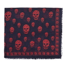 Alexander McQueen Navy and Red Skull Scarf