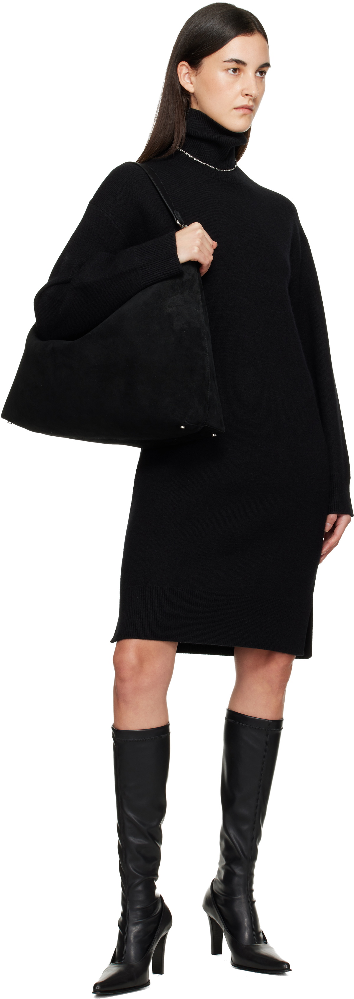 TOTEME Black Broad Turtleneck Minidress