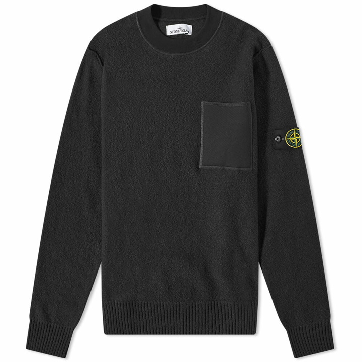 Photo: Stone Island Men's Soft Cotton Wool Patch Detail Crew Knit in Black