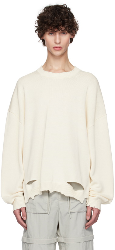 Photo: Helmut Lang Off-White Distressed Sweater