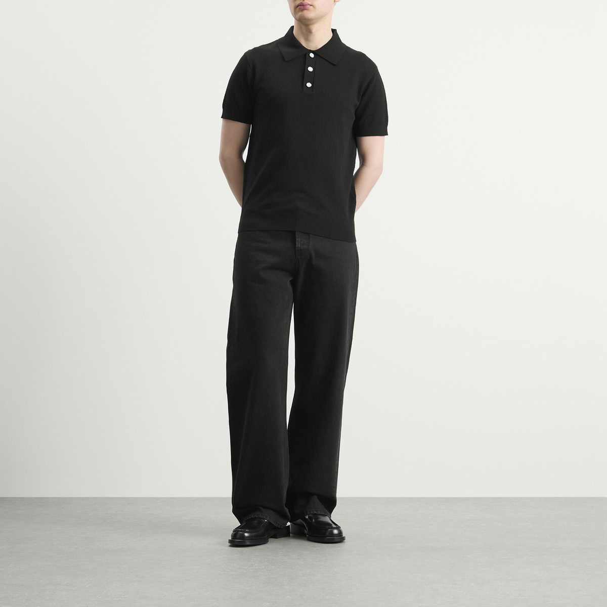 Casablanca Men's Pointelle Monogram Polo in Black